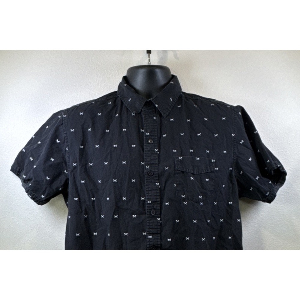 Broken Threads Mens Black Short Sleeve Button‎ Up Shirt Pattern Casual Size XL